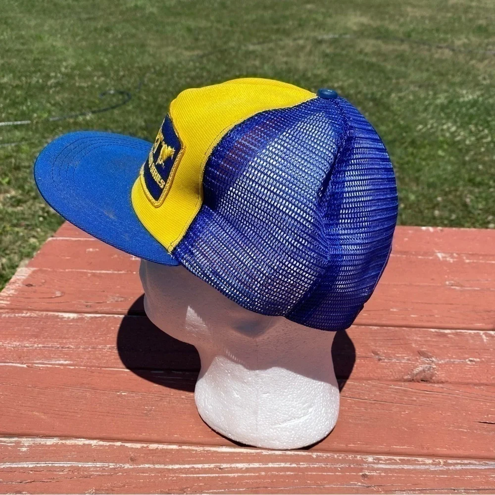 Vintage Wrangler Championship Pulling Patch Trucker Hat Snap Back Mesh Blue